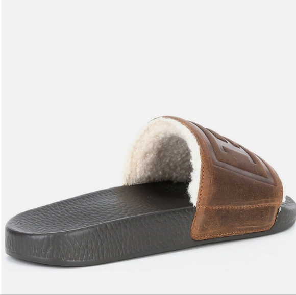 Polo Ralph Lauren Men's Suede Leather Shearling Slide Sandals Brown New 10 11 - Picture 5 of 9
